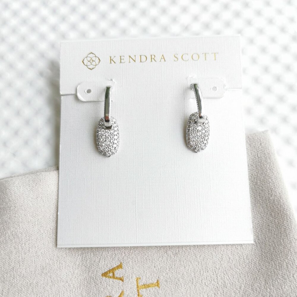 Kendra Scott Silver White CZ Bailey Pave Earrings NEW
